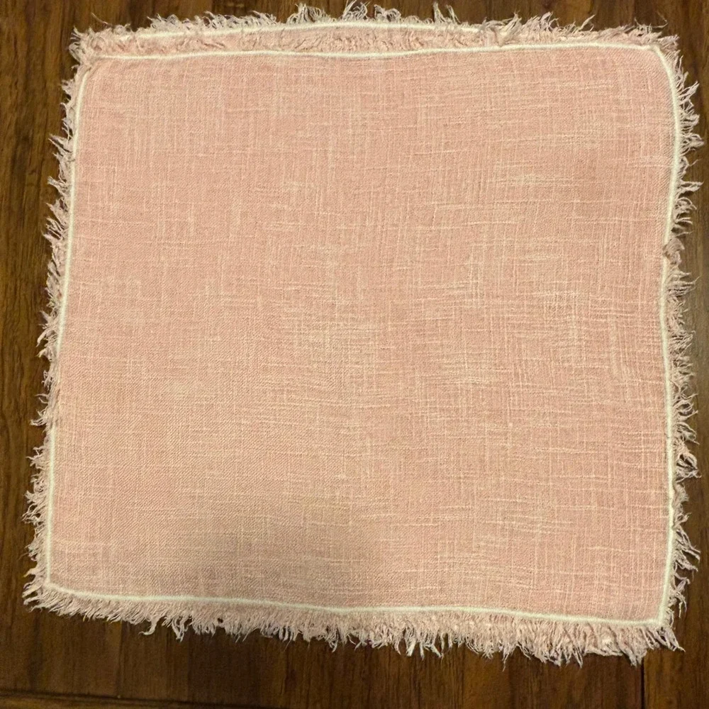Vintage Pink Fringed Linen Textured Table Runner Placemats Napkins Set 9pc